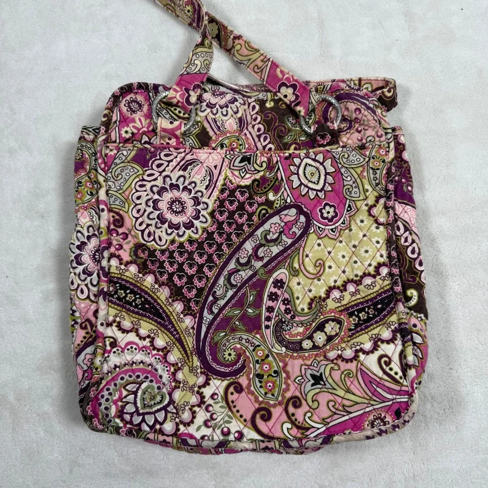 Vera Bradley Quilted Tote Bag Very Berry Paisley Floral Villager Shoulder Bag